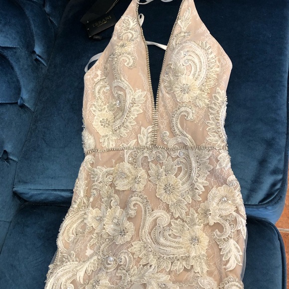 Terani couture wedding halter lace flower embellished wedding gown nude size XS - Picture 12 of 12